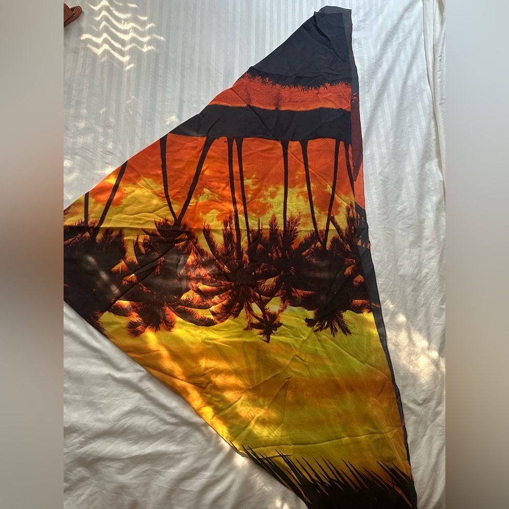 Balmain Black and Orange Long Pareo -Tropical Print